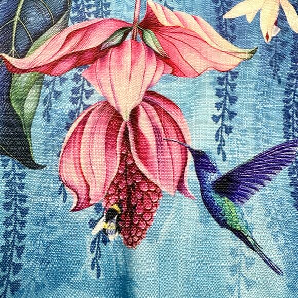 New In Bag Peacock Blue Floral Accent Short Sleeve Pop Over Top Lightweight - Picture 7 of 16